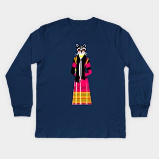 Fashionista Geometric Cubist Cat Kids Long Sleeve T-Shirt